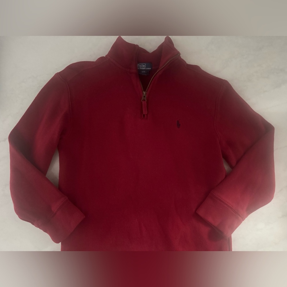 Boys Holiday Red Polo Ralph Lauren Red Quarter-Zip Sweater